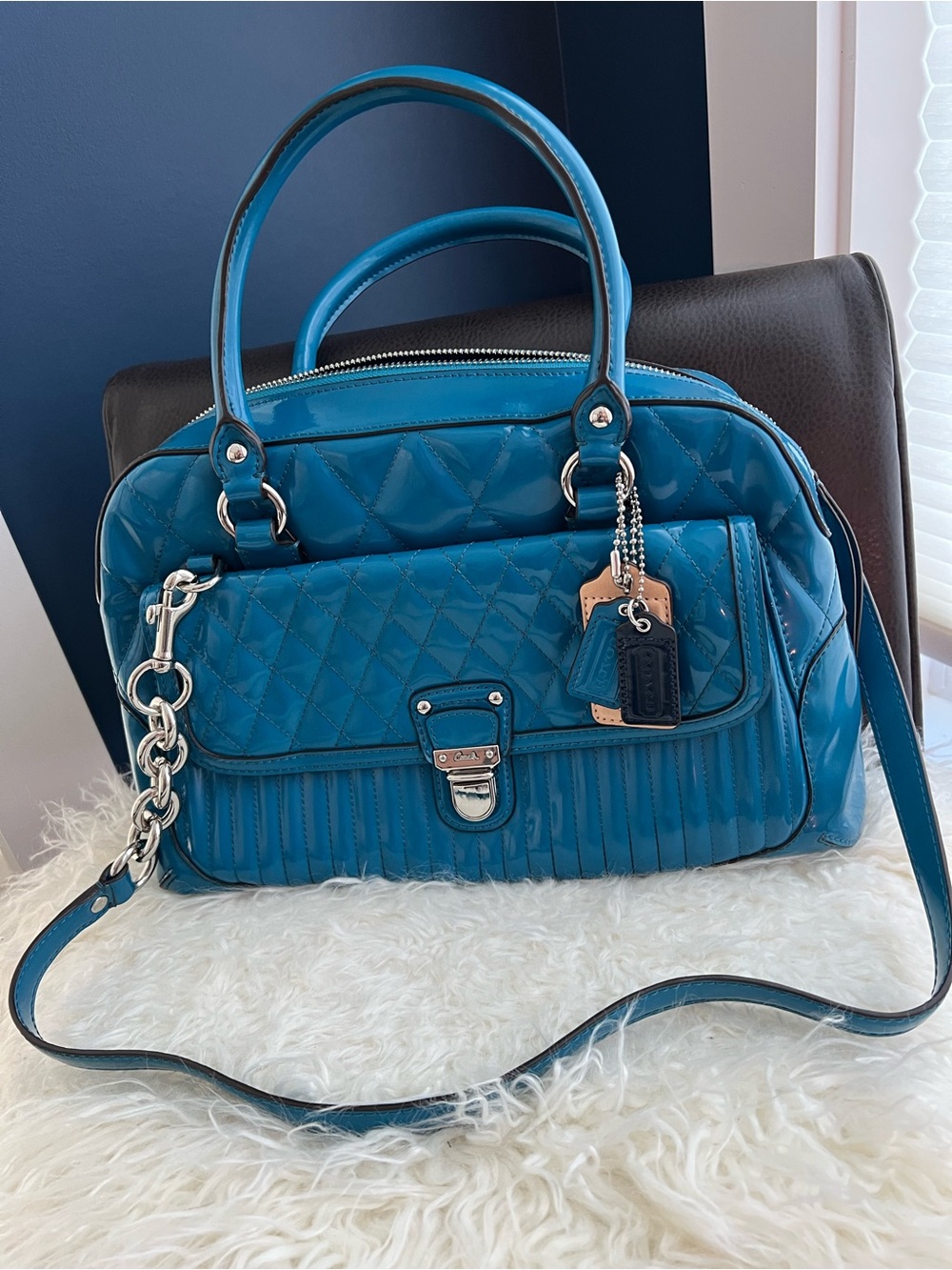 Y2K-era Coach Poppy Liquid Gloss Quilted Pushlock Satchel /Crossbody Bag